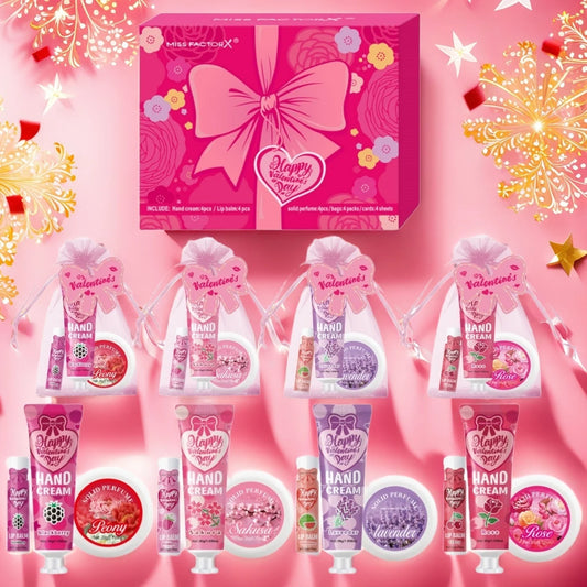 Gift sets 20PCS/box bulk thank you gifts assembly distribution lip balm hand cream perfume pink gift bag and bow card