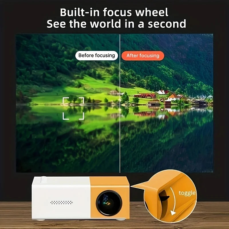 Portable mini projector, supports wired screen mirroring, support full HD 1080p, outdoor and indoor use, easily portable.