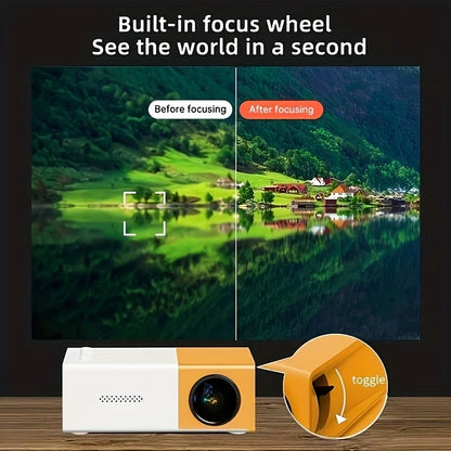 Portable mini projector, supports wired screen mirroring, support full HD 1080p, outdoor and indoor use, easily portable.