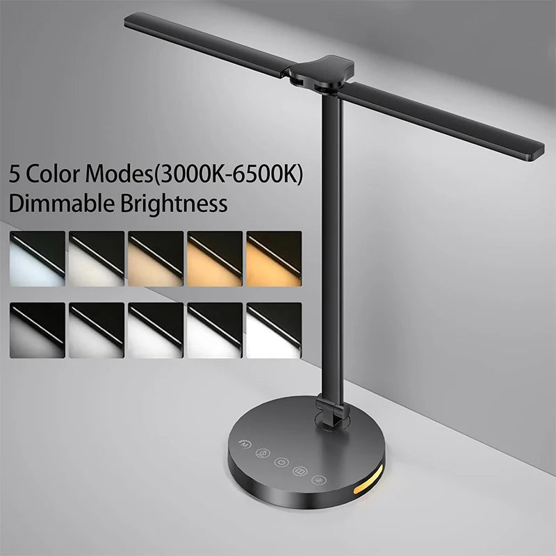LED Desk Lamps Home Office Bright Double Swing Arm LED Desk Lamp with USB Charging Port Eye-Caring Task Lamp for Work Study