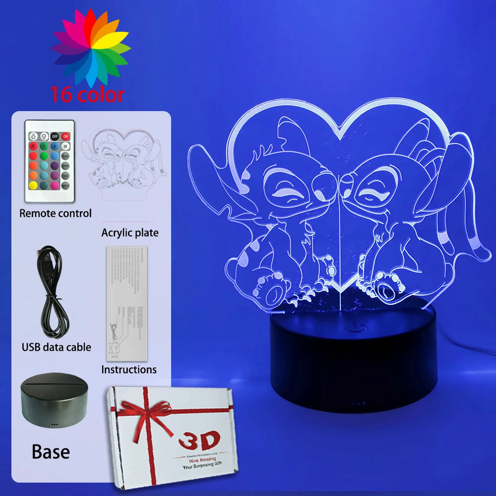 LED Night Light Illusion Stitch Lamps Remote Control Smart Touch Home Room Decor Lamp Christmas Valentine's Day Birthday Gifts