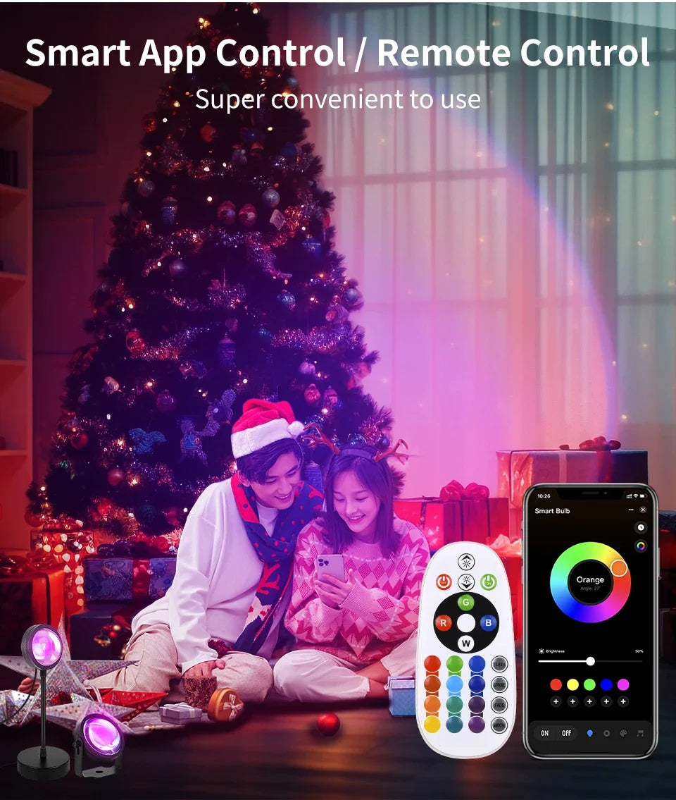 Smart Sunset Lamp Tuya USB Sunset Projector Light RGB Smart Life APP Remote For Room Photography Background Decor Lighting