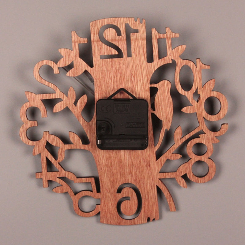 3D Wall Clock 23cm Dia Creative  Tree Shaped with Bird Wooden Wall Clock Home Kitchen Office Decoration Number Silent Clock