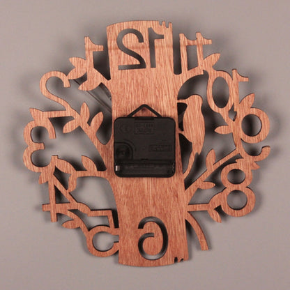 3D Wall Clock 23cm Dia Creative  Tree Shaped with Bird Wooden Wall Clock Home Kitchen Office Decoration Number Silent Clock