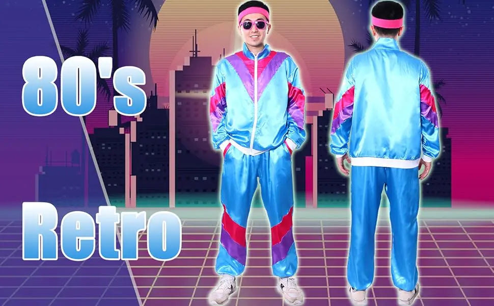 Tracksuit Costumes for Men 90s Hip Hop Shell Suit Costume Mens 80s Retro Tracksuit Jacket Disco Costume Windbreaker and Pants
