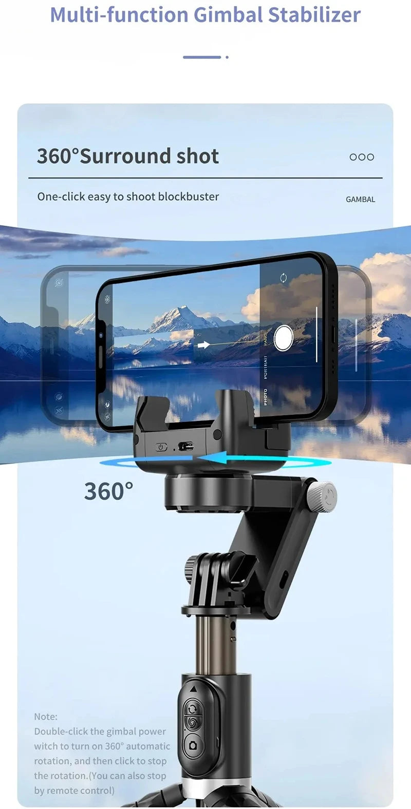 360 Rotation Following Shooting Mode Gimbal Stabilizer Selfie Stick Tripod Gimbal Phone Smartphone Live Photography