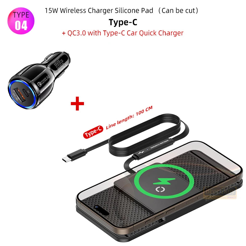 Magnetic Wireless Car Charger 15W Charging Pad Charger Wireless Charger Car Non-Slip Type C For iPhone 17 16 15 14 Pro Xiaomi 17