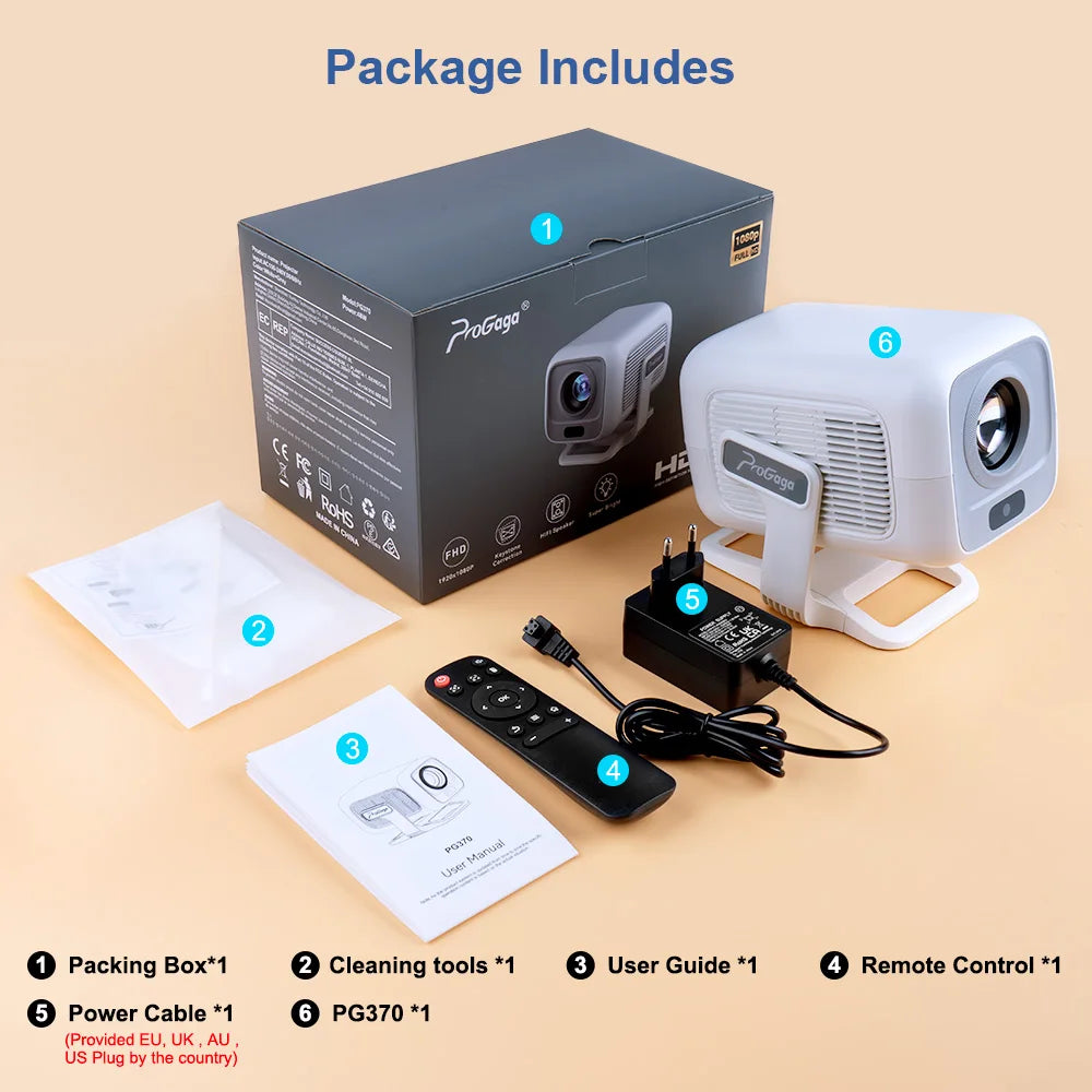 PROGAGA PG370 1080P Full HD Projector For Movie WiFi Android Projector 4K PG370 Smart TV Home Theater Mini Portable Video Beamer