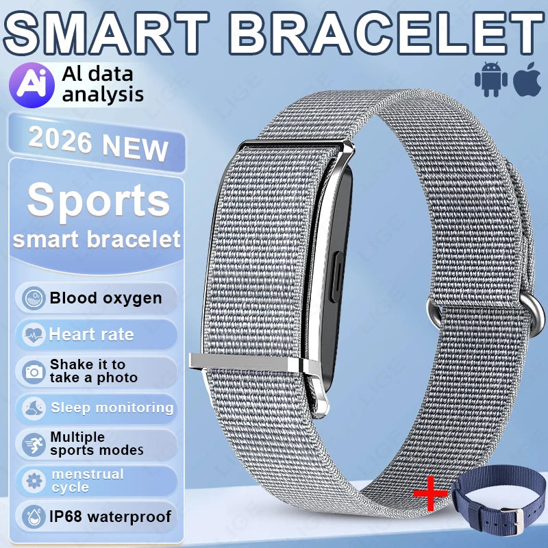 2026 Fitness Tracker Smart Bracelet Pedometer No Screen Breathable Sport Wristband Call Reminder Heart Rate Monitor Smartwatch