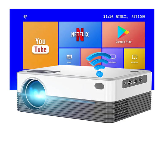 Mini Portable Projector with Wifi and Bluetooth, Native 1080P Full HD Smart Projector , 300 ANSI, Compatible with Smartphone