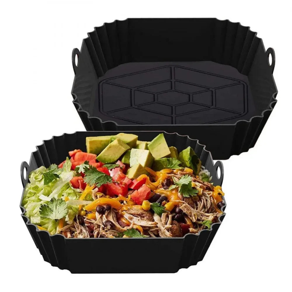 1Pc Silicone Air Fryer Pot Tray with Handle, Square Air Fryer Baking Pan, Reusable Air Fryer Liner for Kitchen Baking