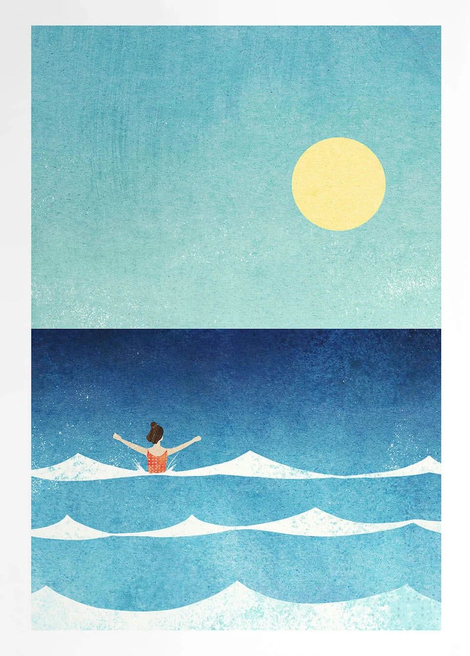 Canvas Painting Wall Art Picture Simple Outdoor Summer Beach Scenery Poster Sunset Surfers Swimming Ocean Living Room Home Decor