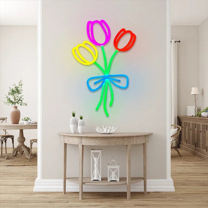 LED Sign for Business Neon Wall Logo Store Mother's Leaf Light Flower Accessories Bunch Shop Bedroom Home Garden Decor Gift Room