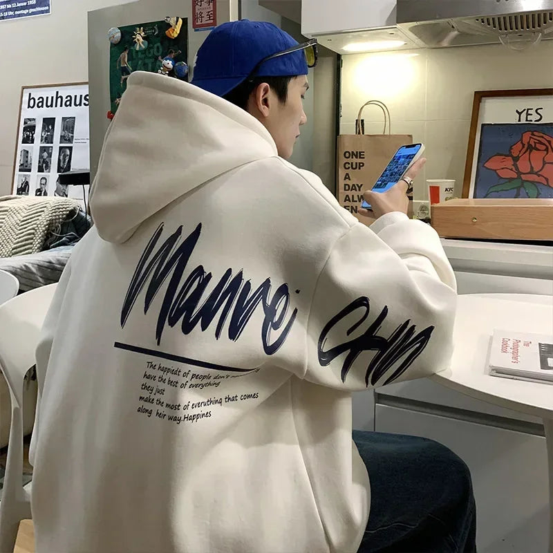 Men's Oversized Hoodie White With Hat 5XL Hoodies Oversize for Men Funny Letter Print Man Casual Wear Hoody Male Sweatshirt