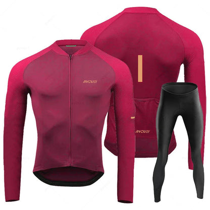 Rvouei Breathable Long Sleeve Cycling Jersey Set Bib Pants Ropa Maillot Ciclismo Bicycle Clothing MTB Bike Uniform Men Clothes