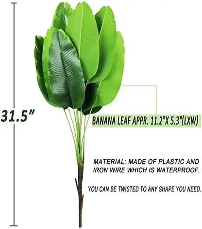 Artificial Plant Fake Banana Tree Leaves with Stems Greenery Floral Arrangement Hawaiian Luau Jungle Beach Wedding Party