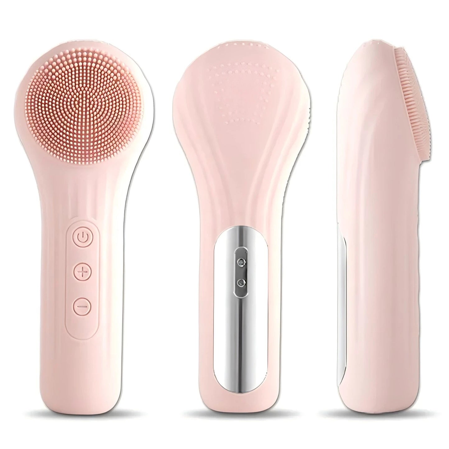 Silicone Face Scrubber Electric Facial Cleansing Brush with Heating Vibration Waterproof Face Wash Brush with 5 Speed Adjustable