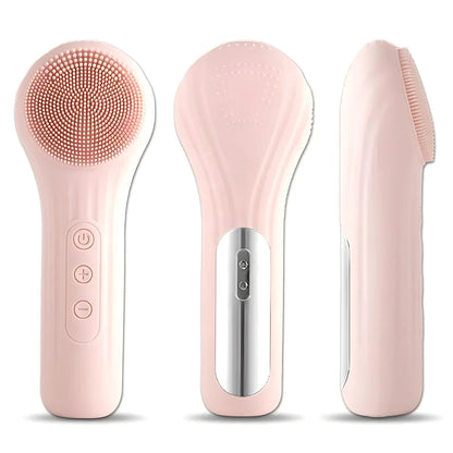 Silicone Face Scrubber Electric Facial Cleansing Brush with Heating Vibration Waterproof Face Wash Brush with 5 Speed Adjustable