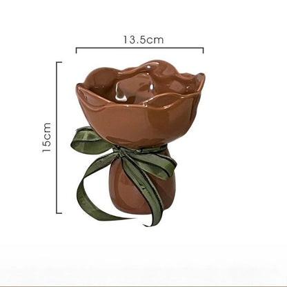 Ceramic Vase Rose Flower Shaped Vase Desk Decorati Flowers Bouquet for Home Girding Decorative Floral Vases Room Aesthetic Decor