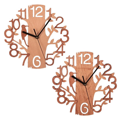3D Wall Clock 23cm Dia Creative  Tree Shaped with Bird Wooden Wall Clock Home Kitchen Office Decoration Number Silent Clock