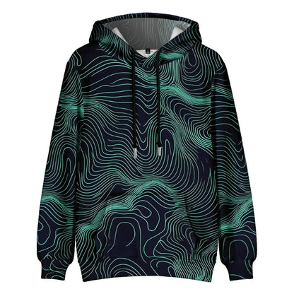Men's Oversize Hoodie Modern Abstract Art Print Sweatshirt Fluid Graphic Pullover Hoodie with Pocket Streetwear Couple Fashion