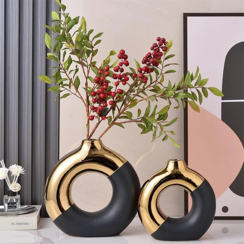 Ceramic Flower Vases For Living Room Luxury Nordic Plant Pot,Dinning Table Hotel Home Decoration,Wedding Festival Artwork Golden