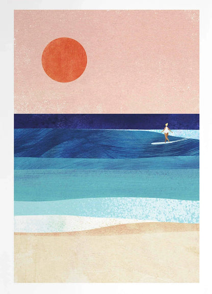Canvas Painting Wall Art Picture Simple Outdoor Summer Beach Scenery Poster Sunset Surfers Swimming Ocean Living Room Home Decor