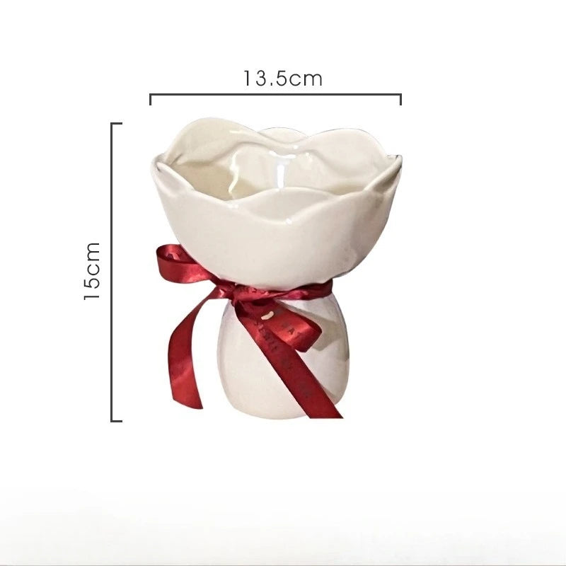 Ceramic Vase Rose Flower Shaped Vase Desk Decorati Flowers Bouquet for Home Girding Decorative Floral Vases Room Aesthetic Decor