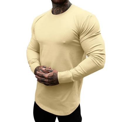 Mens Gym Workout Slim Fit Long Sleeve T-Shirt Performance Athletic Shirts Running Fitness Tee Loungewear Casual Crewneck Tops
