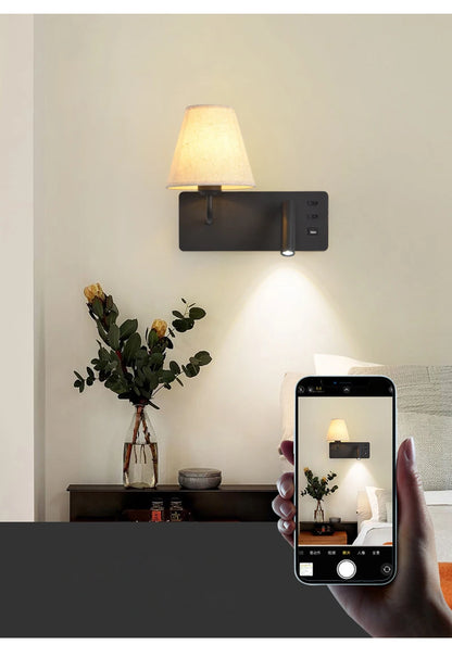 Nordic LED Wall Lamp Modern with Switch USB Wall Light Indoor Light Room Decor Reading Sconces For Hotel Bedside Bedroom Fixture