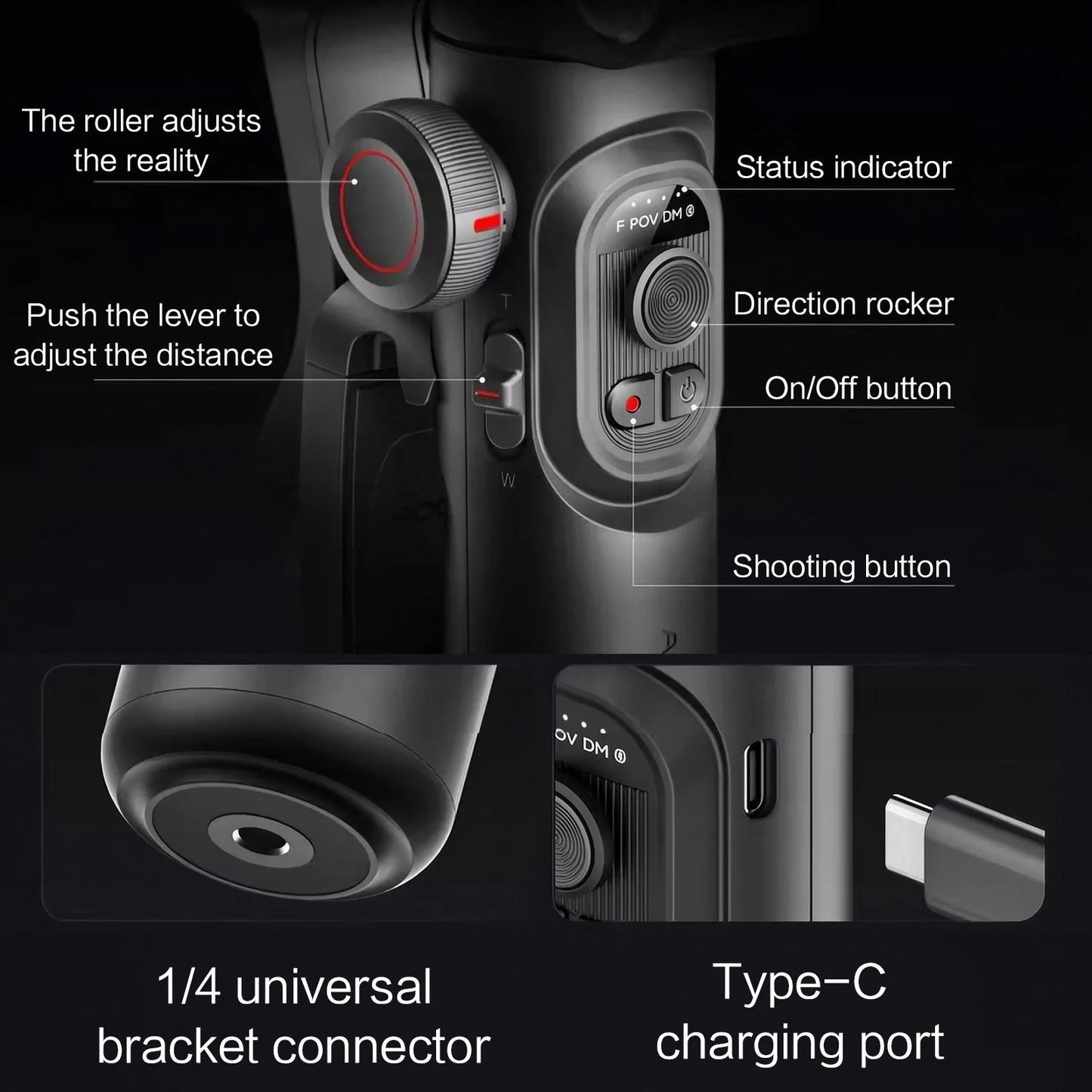 3-Axis Handheld Smartphone Gimbal Stabilizer Anti-shake Balance Shooter Selfie Stick Face Tracking