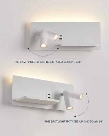 Nordic 12W LED Wall Light With USB Fast Charging  Modern Free Rotation Angle Wall Sconces for Bedroom Living Room Bedside