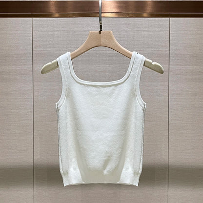 Sexy Diamond Rhinestone Vest Top Strapl Square Collar Base Knittedwear Breathable Pure Color Commute Sle Women's Tank Top