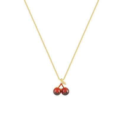 Little Wine Red Cherry Pendant Necklaces For Women Fashion Personality Fruit Golden Chain Necklace Party Jewelry Birthday Gifts