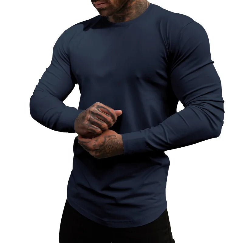 Mens Gym Workout Slim Fit Long Sleeve T-Shirt Performance Athletic Shirts Running Fitness Tee Loungewear Casual Crewneck Tops
