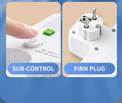 EU plug and socket 4 sockets, multi plug wall power plug and socket without extension cable or USB and Type-C port