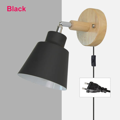 Nordic Wall Light Indoor DIY E27 Wooden 6 Colors EU/UL Plug 350° Wall Lamps for Living Room Bedroom Aisle Sconce Fixtures
