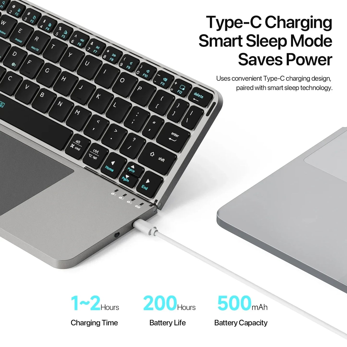 Foldable Bluetooth Keyboard with Touchpad & Phone Holder, Bluetooth 5.0 Multifunctional Wireless Keyboard for Phone Tablet PC