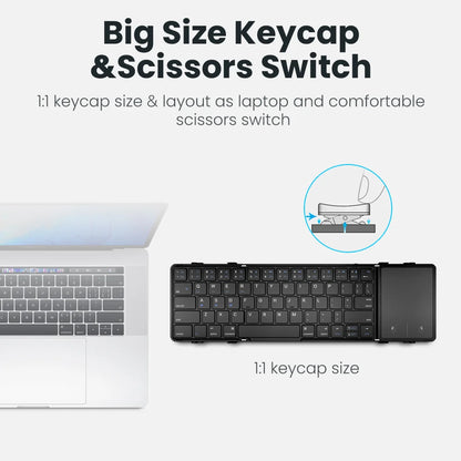 Foldable Bluetooth Keyboard with Touchpad Wireless Folding Keyboard with PU Leather for iOS Android Windows,Support 3 Devices
