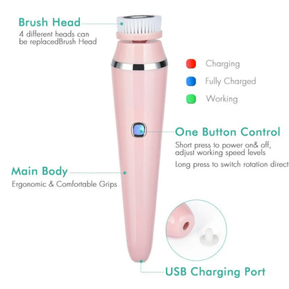 Facial Cleansing Brush 4 in 1 Electric Rechargeable Waterproof Rotating Face Cleaner Deep Pore Cleansing Skin Care Tool