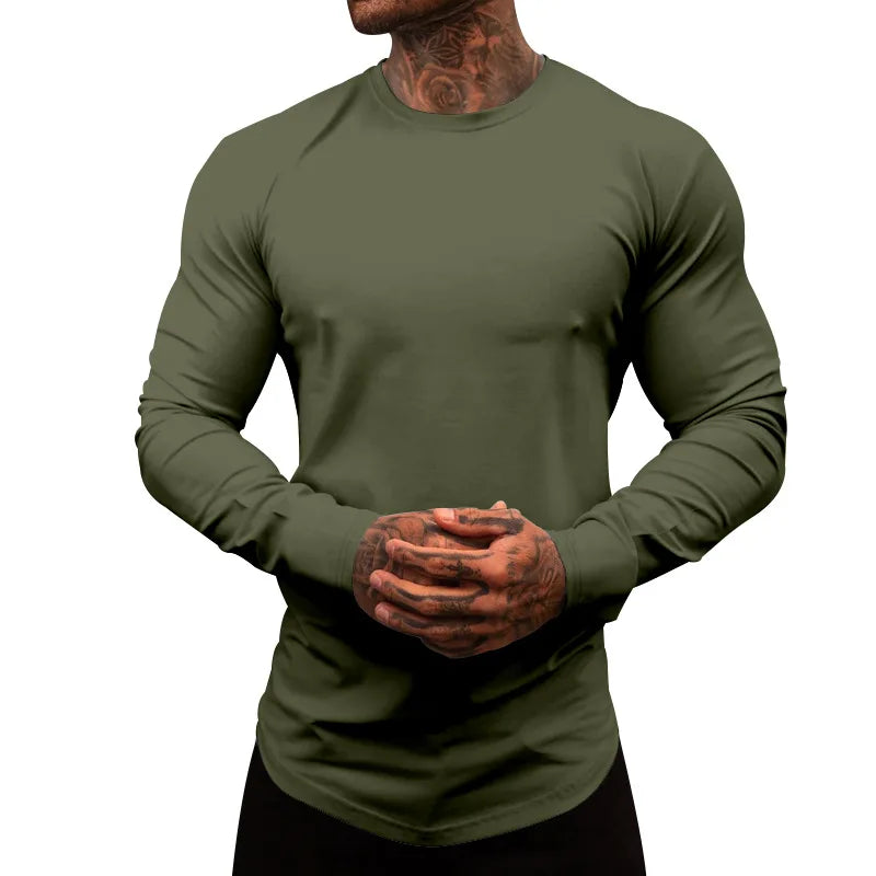 Mens Gym Workout Slim Fit Long Sleeve T-Shirt Performance Athletic Shirts Running Fitness Tee Loungewear Casual Crewneck Tops