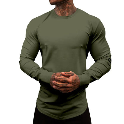 Mens Gym Workout Slim Fit Long Sleeve T-Shirt Performance Athletic Shirts Running Fitness Tee Loungewear Casual Crewneck Tops
