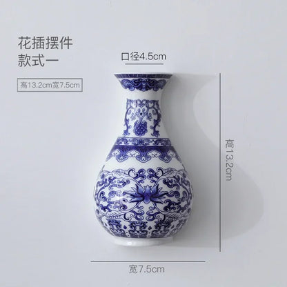 Ceramic Vases Antique Blue and White Porcelain Flower Ware Lucky Bamboo Living Room Home Decoration