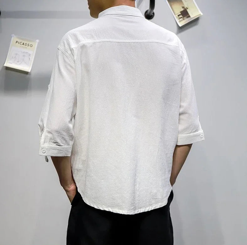 Man Shirt Linen and Cotton Oversize Shirts for Men Plain Half Sleeve Fashion 2025 Cheap Things with Comfortable Casual Tops I
