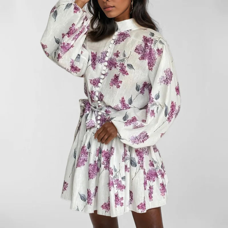 Autumn new women's clothing style elegant, fashionable, casual, sexy commuting long sleeved lace up Chinese style printed dress