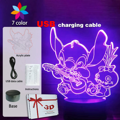 LED Night Light Illusion Stitch Lamps Remote Control Smart Touch Home Room Decor Lamp Christmas Valentine's Day Birthday Gifts