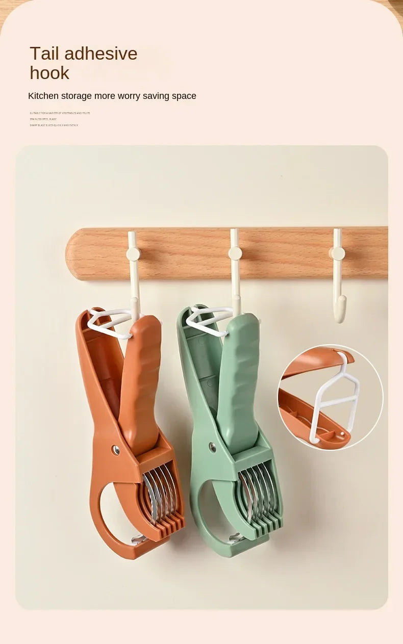 Fruit & Vegetable Slicer, Food - Grade Spring - Clip Cutter, Wavy Blade Even Slicing Kitchen Tool