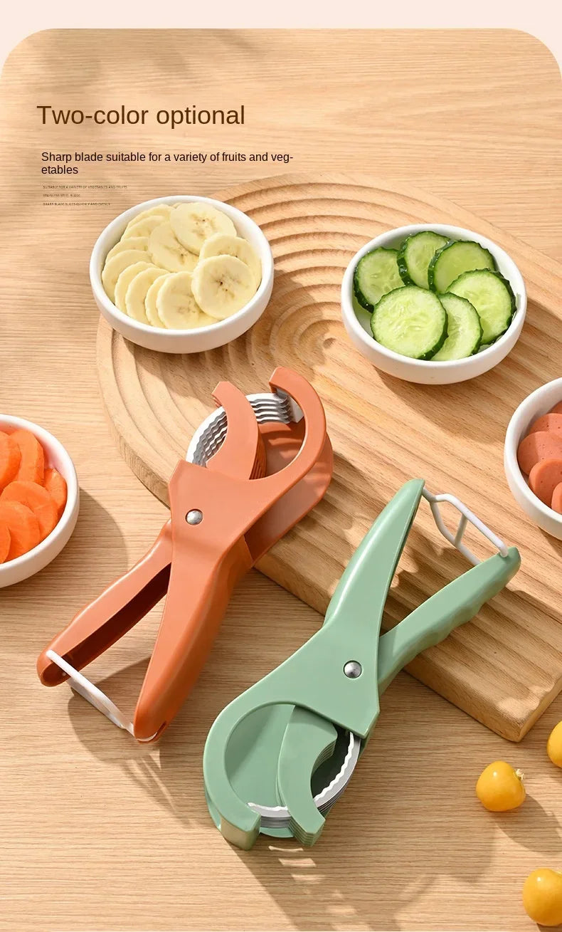 Fruit & Vegetable Slicer, Food - Grade Spring - Clip Cutter, Wavy Blade Even Slicing Kitchen Tool