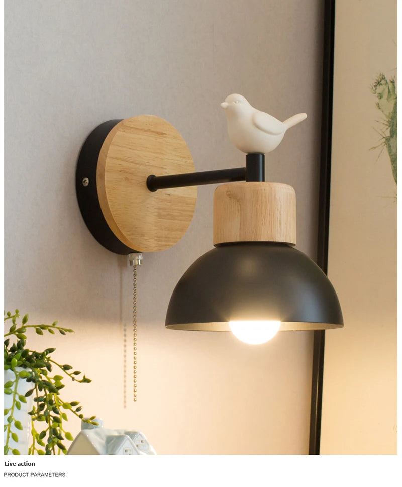 Nordic LED Wall Lamp Wood Creative Lighting Fixture Guest Room Balcony Staircase Sconce Bedroom Bedside Decor Light with bulb