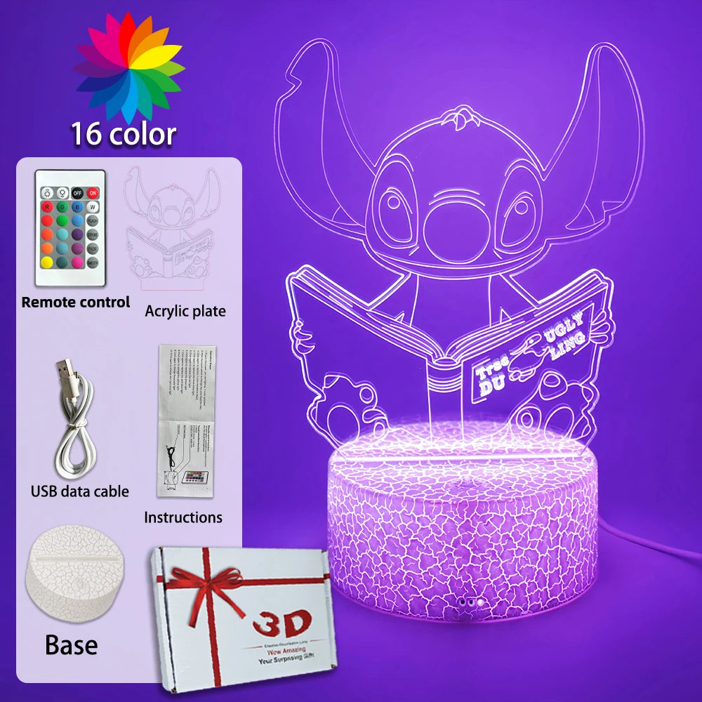 LED Night Light Illusion Stitch Lamps Remote Control Smart Touch Home Room Decor Lamp Christmas Valentine's Day Birthday Gifts